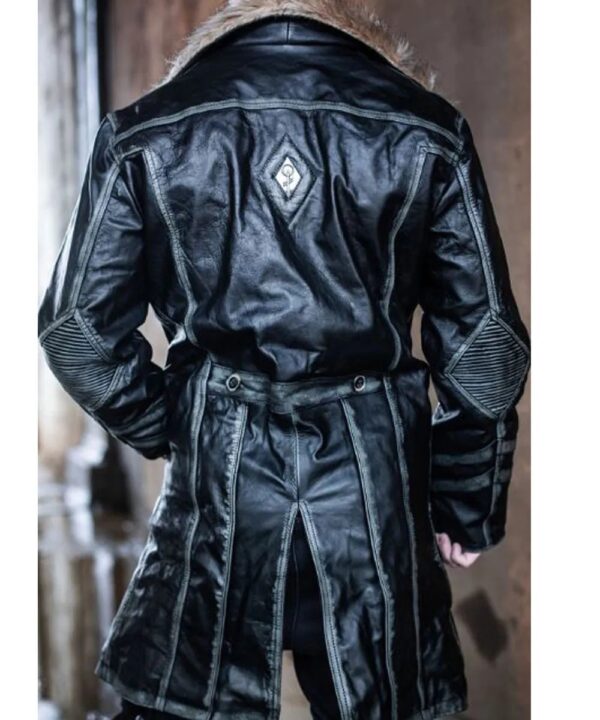 Men Warlock Leather Coat with Fur Collar - Image 3