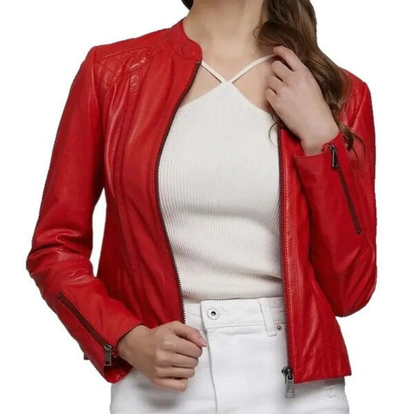 Women Real Red Leather Biker Jacket