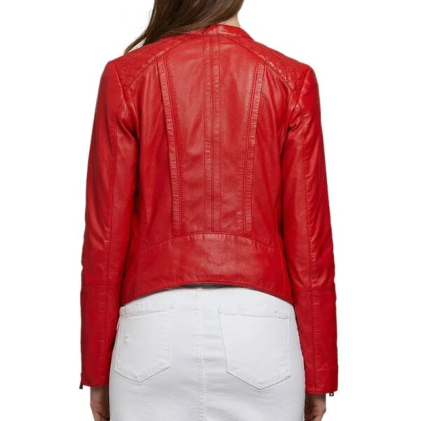 Women Real Red Leather Biker Jacket - Image 3