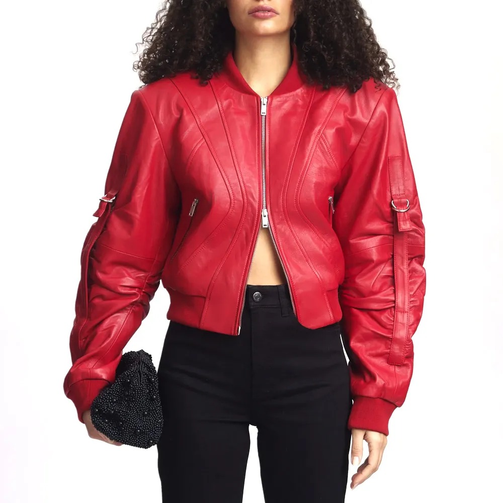 womens dual zipper haute red jacket