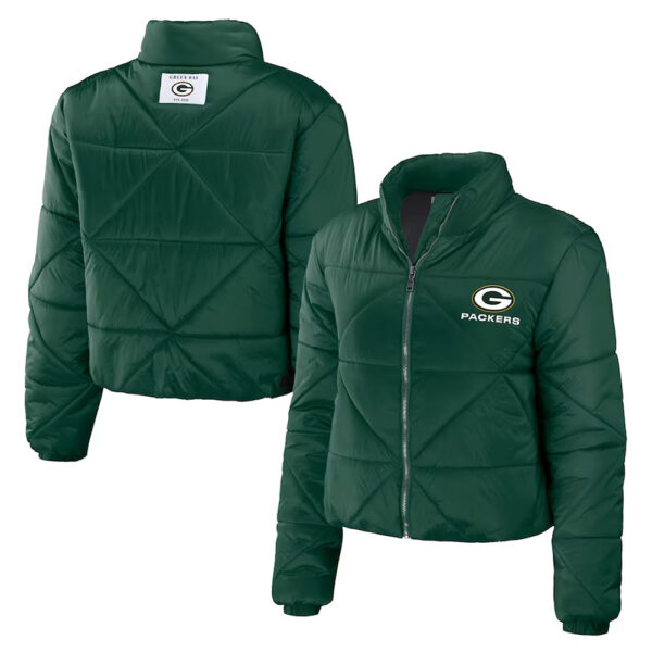 Women Green Bay Packers Puffer Cropped Jacket - Image 3