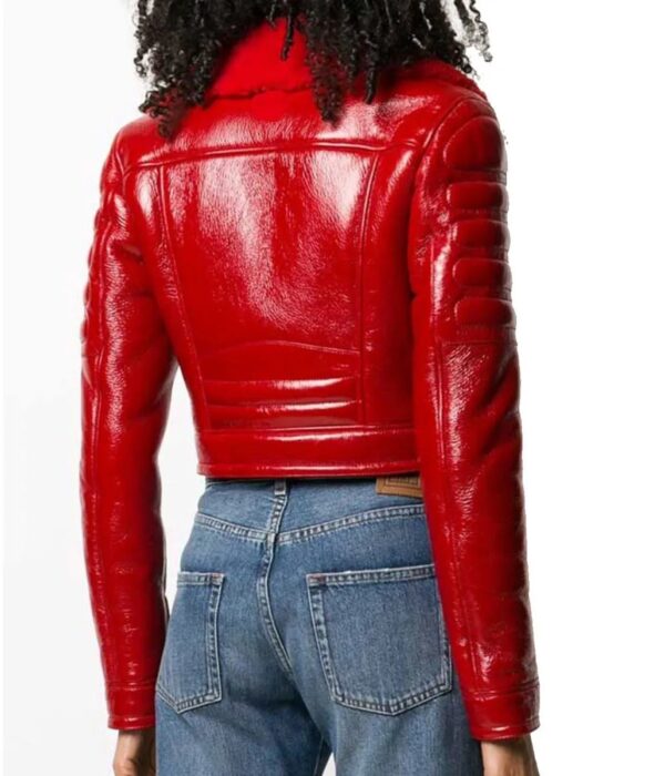 Women Lainey Red Shearling Leather Jacket - Image 3