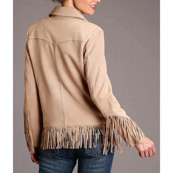 Womens Suede Leather Fringe Jacket - Image 3