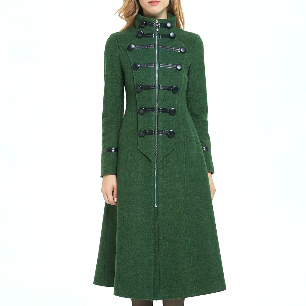 womens military style green wool coat