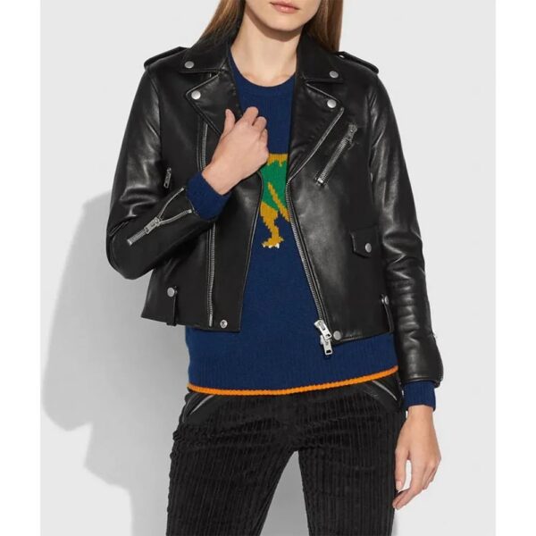 Women C Moto Leather Jacket - Image 2