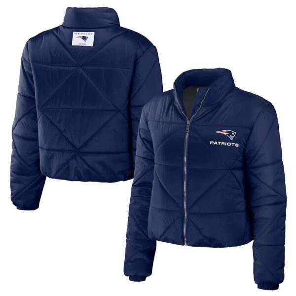 Women New England Patriots Puffer Cropped Jacket - Image 3