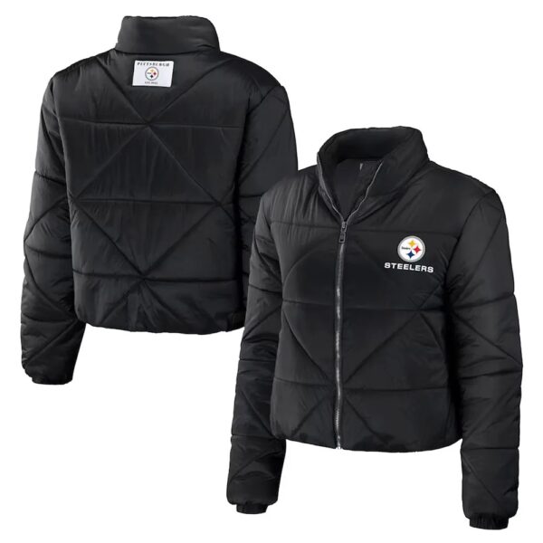 Women Pittsburgh Steelers Puffer Cropped Jacket - Image 3