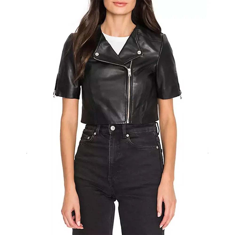 womens short sleeve black jacket
