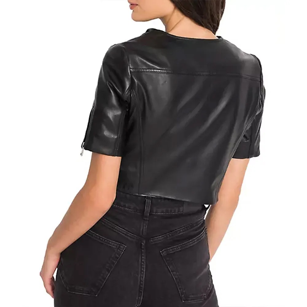 womens short sleeve leather jacket