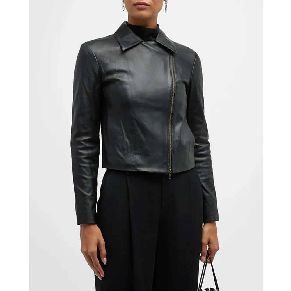 womens vince zip front leather jacket