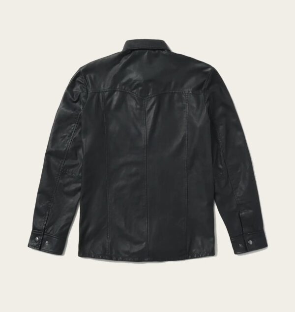 Men Black Leather Western Shirt Jacket - Image 2