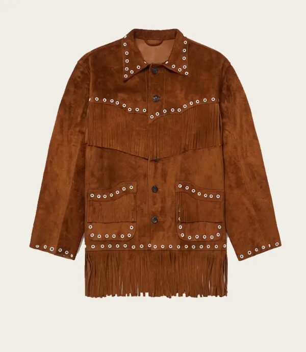 Men Suede Leather Cowboy Jacket With Fringes