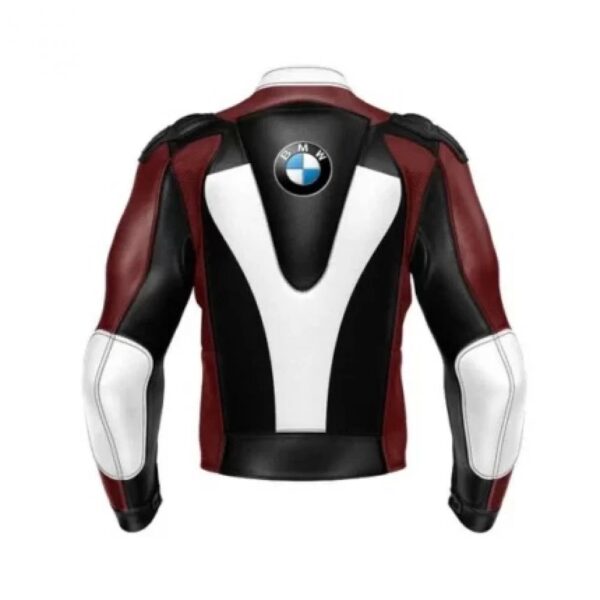 BMW White Maroon Motorcycle Leather Racing Jacket - Image 2