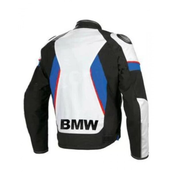 BMW White Safety Motorcycle Racing Leather Jacket - Image 2