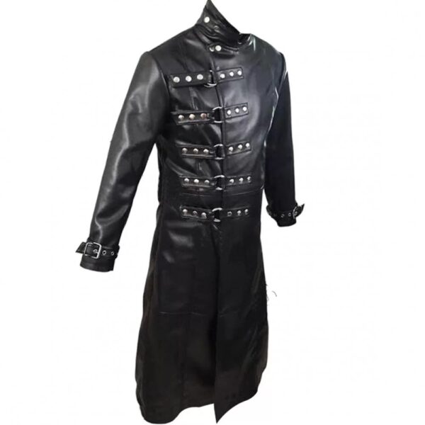 Black Leather Steampunk Gothic Long Trench Coat