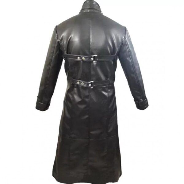 Black Leather Steampunk Gothic Long Trench Coat - Image 2