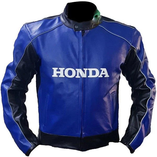 Cowhide Honda Blue Racing Motorbike Leather Jacket