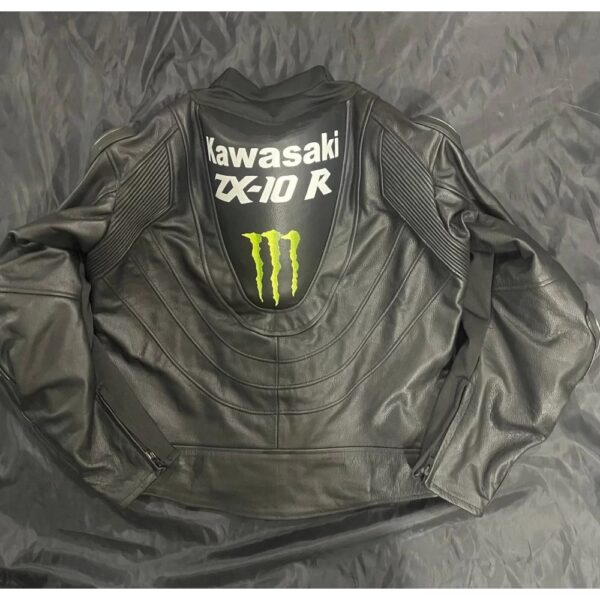 Kawasaki Ninja ZX10R Black Racing Leather Biker Jacket - Image 2
