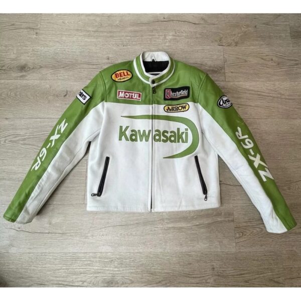 Kawasaki ZX6R White Leather Biker Jacket
