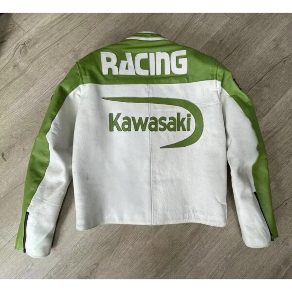 Kawasaki ZX6R White Leather Biker Jacket - Image 2