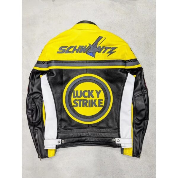Lucky Strike Black & Yellow Leather Jacket - Image 2