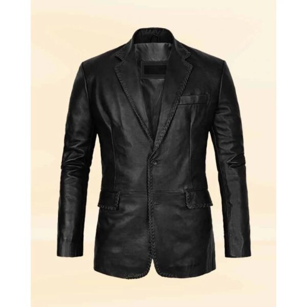Men Black Medieval Leather Blazer