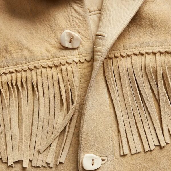 Men Western Leather Jacket With Beads & Fringes - Image 4