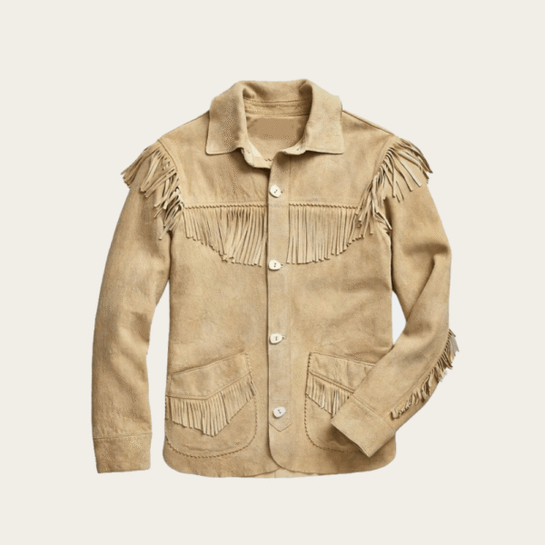 Men Western Leather Jacket With Beads & Fringes
