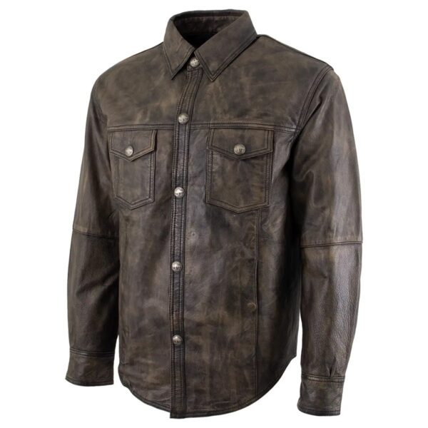 Men's Stone Western Leather Jacket - Image 3