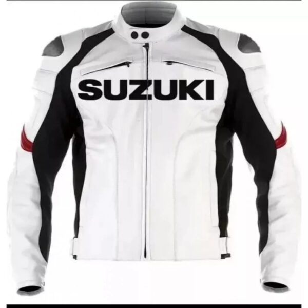 Men Suzuki GSXR White Motorcycle Racing Jacket