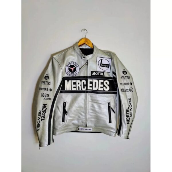 mercedes racing genuine cowhide leather jacket