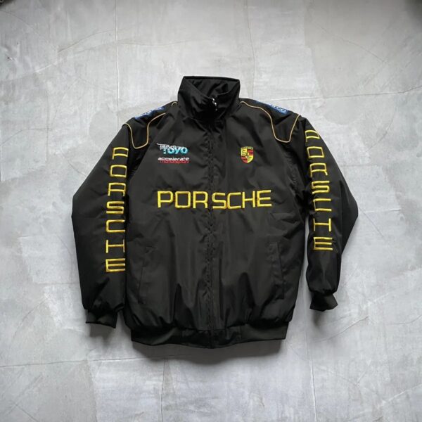 Porsche Big Logo Black Bomber Vintage Racing Jacket