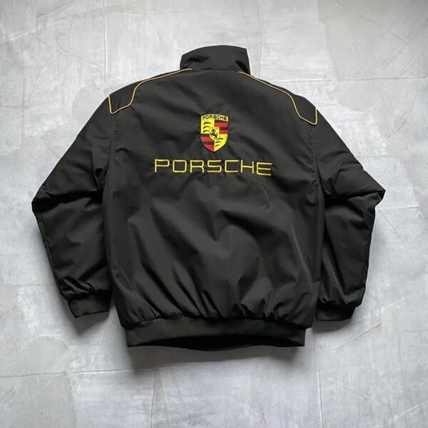 Porsche Big Logo Black Bomber Vintage Racing Jacket - Image 2