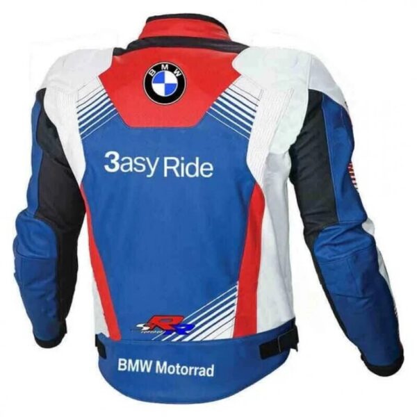 White Blue BMW Motorcycle Racing Leather Jacket - Image 2