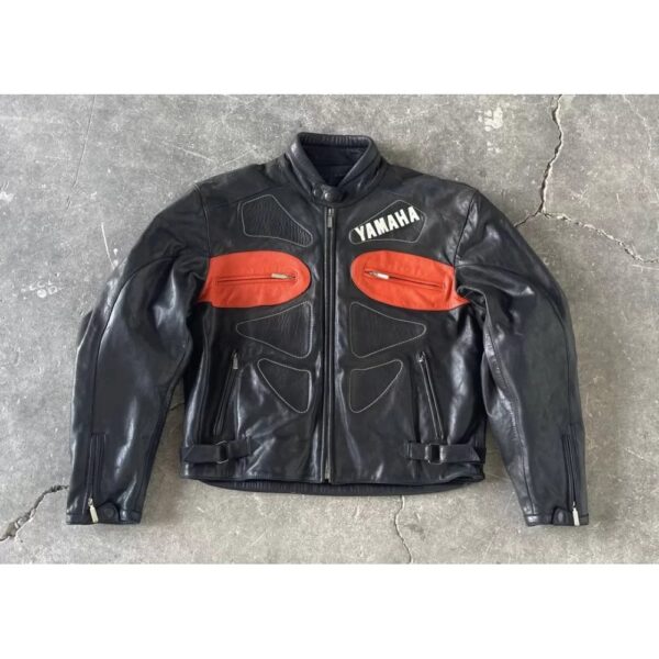 Yamaha Racing Black Cowhide Leather Biker Jacket