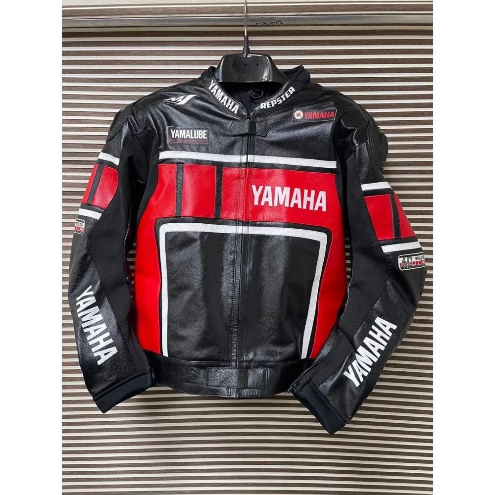 Yamaha Racing Black Motorcycle Leather Jacket