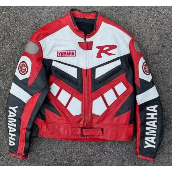 yamaha racing red motorcycle riding gear cowhide leather jacket