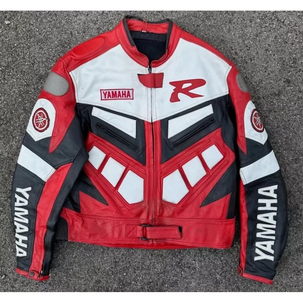 Yamaha Racing Red Motorcycle Riding Gear Cowhide Leather Jacket