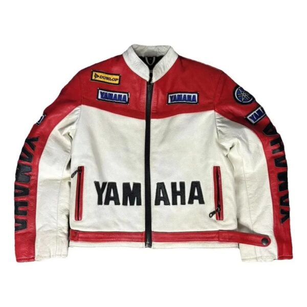 Yamaha Racing Red & White Motorcycle Leather Jacket