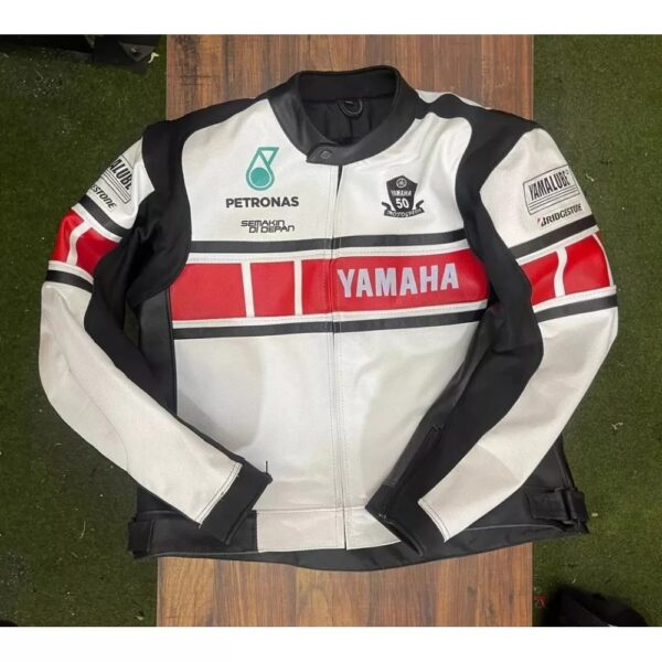 yamaha racing white leather jacket