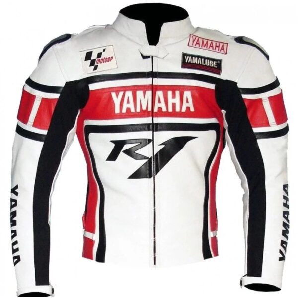 Yamaha Racing White Motorbike Cowhide Leather Jacket
