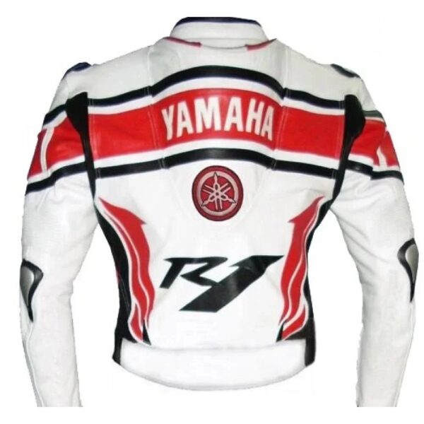 Yamaha Racing White Motorbike Cowhide Leather Jacket - Image 2