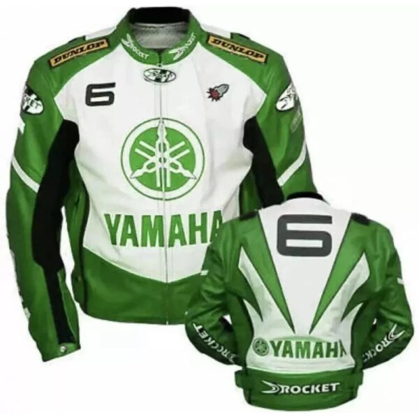 Yamaha Rocket Green White Leather Biker Jacket