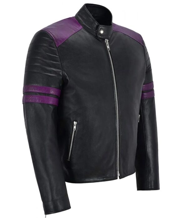 Fight Club Black and Purple Leather Biker Jacket