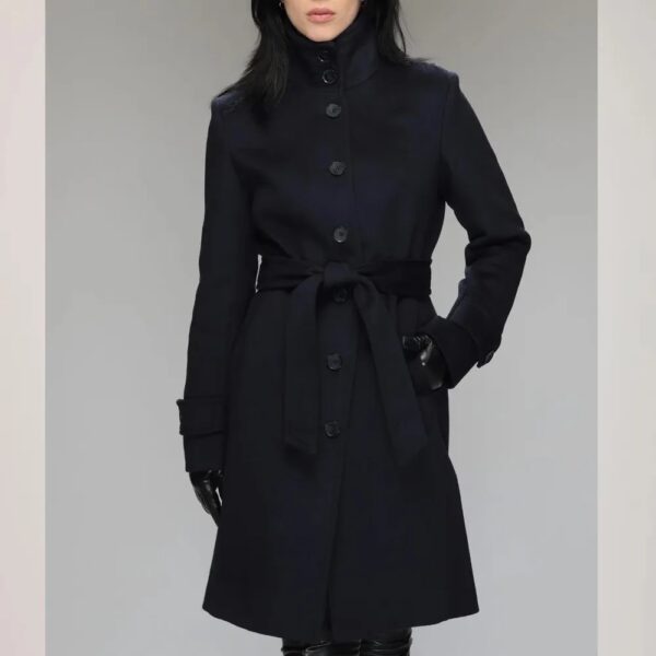 Women Stand Collar Brenna Red Wool Coat - Image 3