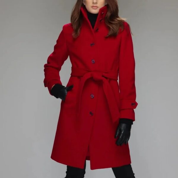 Women Stand Collar Brenna Red Wool Coat - Image 2