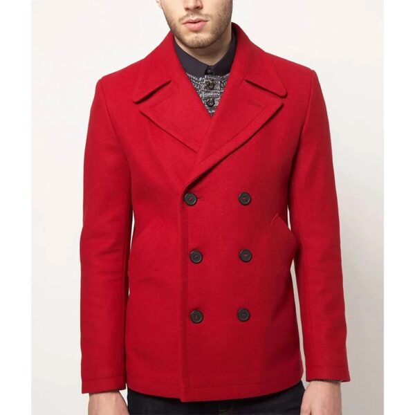 Men Red Wool Peacoat