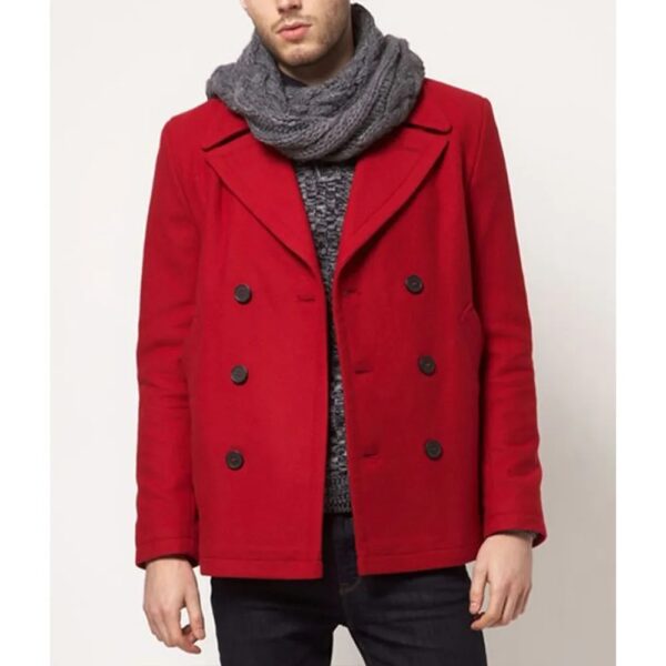 Men Red Wool Peacoat - Image 3