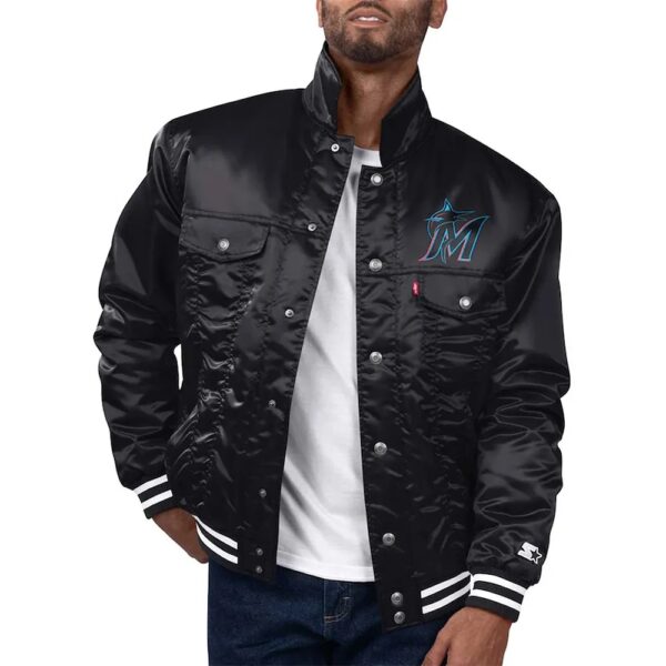 Miami Marlins Black Silver Tab Trucker Jacket