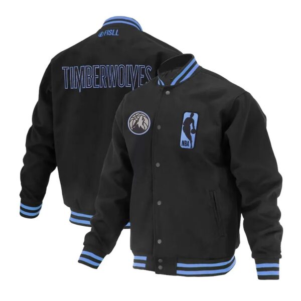 Minnesota Timberwolves Logoman Shadow Black Varsity Jacket - Image 3